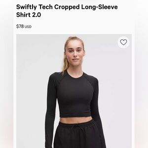 NWOT lululemon athletica Swiftly Tech Cropped Long-Sleeve